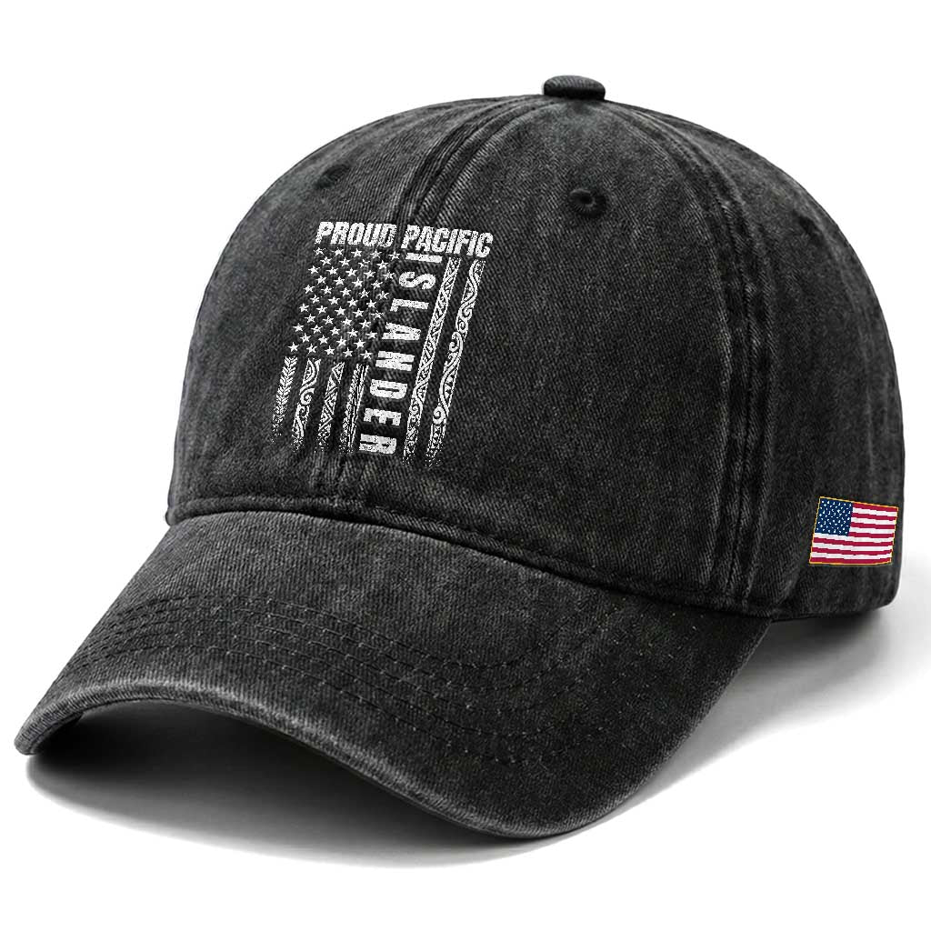 Proud Pacific Islander Washed Cotton Baseball Cap AAPI Heritage Month Polynesian Tribal American Flag TS11 Print Your Wear