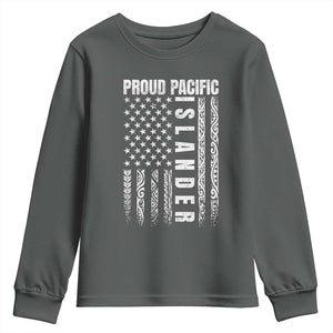 Proud Pacific Islander Youth Sweatshirt AAPI Heritage Month Polynesian Tribal American Flag TS11 Dark Heather Print Your Wear