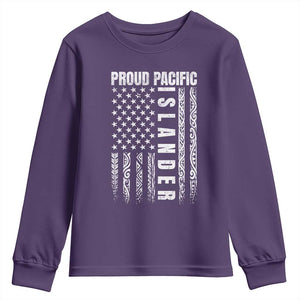 Proud Pacific Islander Youth Sweatshirt AAPI Heritage Month Polynesian Tribal American Flag TS11 Purple Print Your Wear