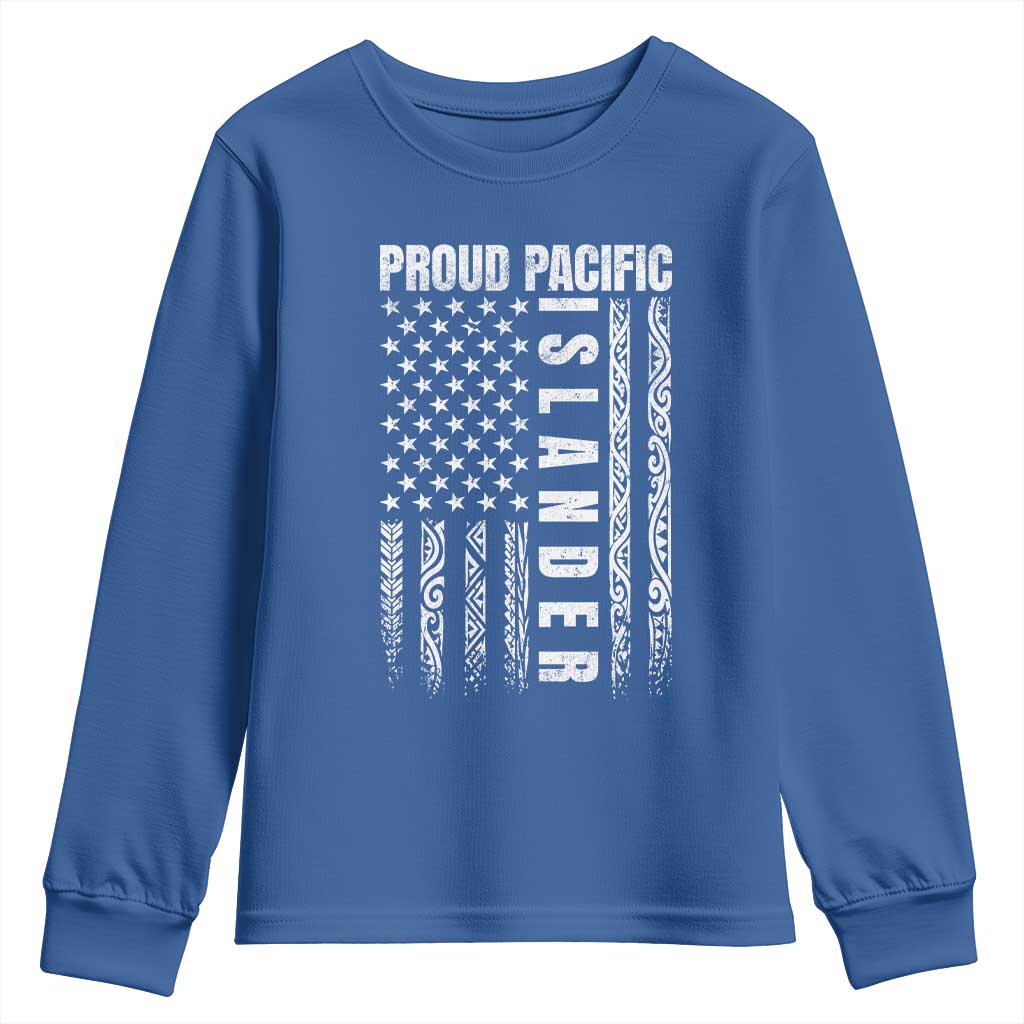 Proud Pacific Islander Youth Sweatshirt AAPI Heritage Month Polynesian Tribal American Flag TS11 Royal Blue Print Your Wear