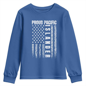 Proud Pacific Islander Youth Sweatshirt AAPI Heritage Month Polynesian Tribal American Flag TS11 Royal Blue Print Your Wear