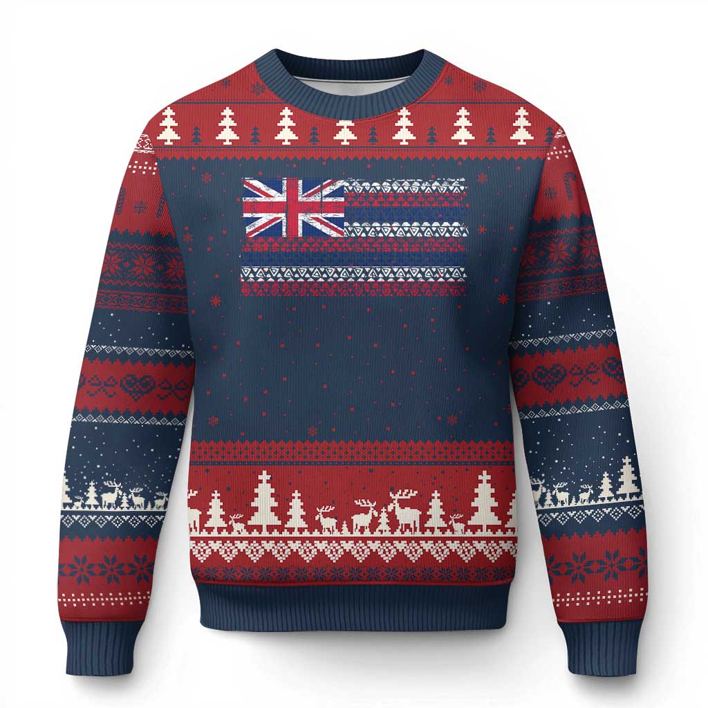 Hawaiian Tribal Flag State of Hawaii Ugly Christmas Sweater TS11 Navy Red Print Your Wear