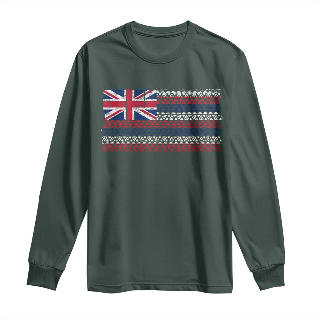 Hawaiian Tribal Flag State of Hawaii Long Sleeve Shirt TS11 Dark Forest Green Print Your Wear