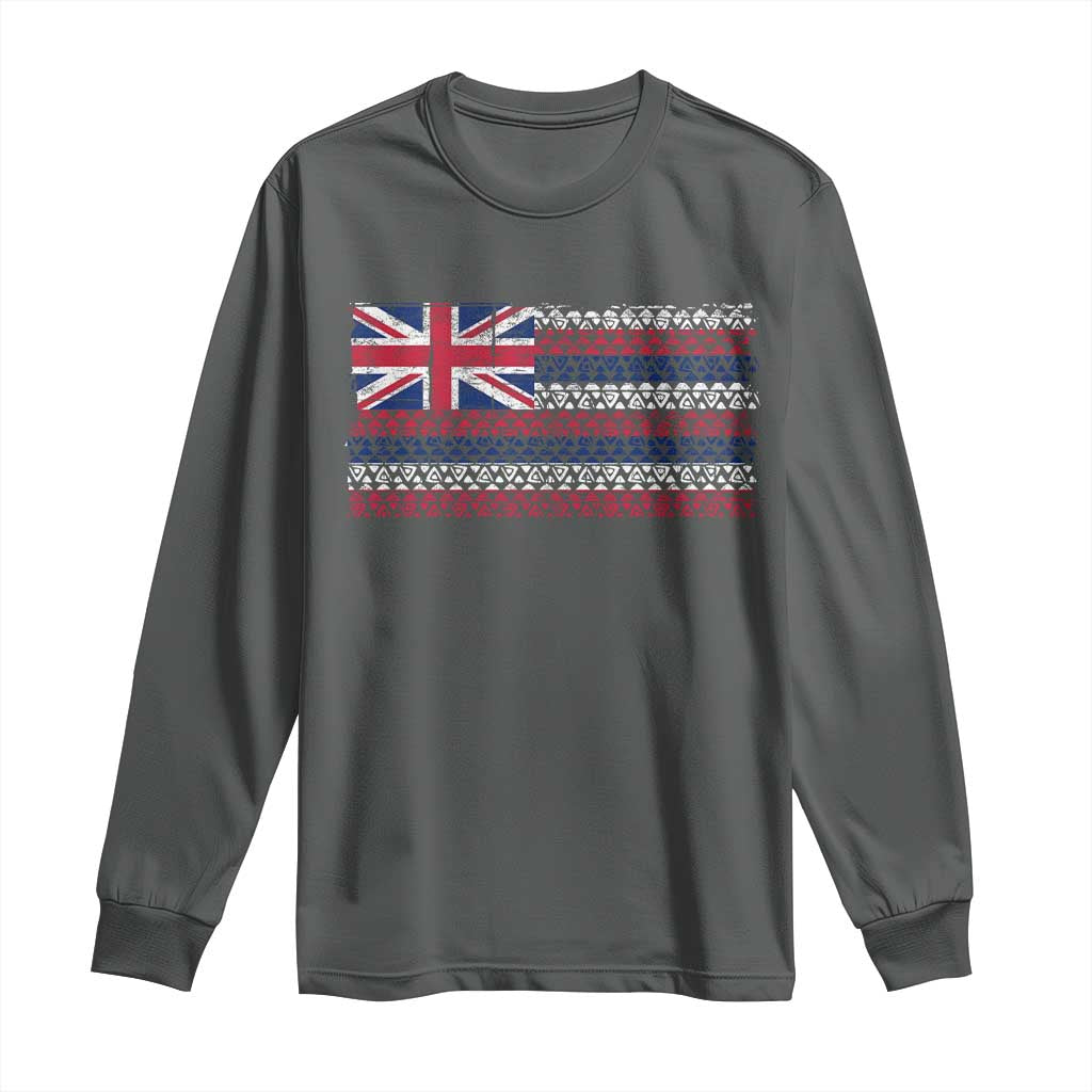 Hawaiian Tribal Flag State of Hawaii Long Sleeve Shirt TS11 Dark Heather Print Your Wear