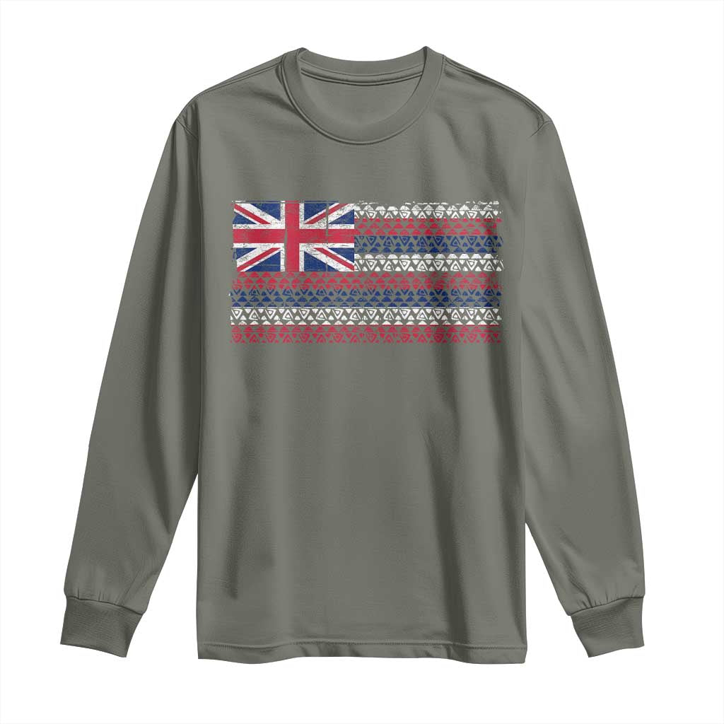 Hawaiian Tribal Flag State of Hawaii Long Sleeve Shirt TS11 Military Green Print Your Wear