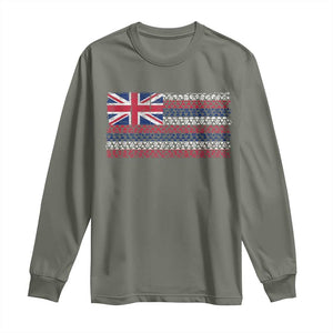 Hawaiian Tribal Flag State of Hawaii Long Sleeve Shirt TS11 Military Green Print Your Wear