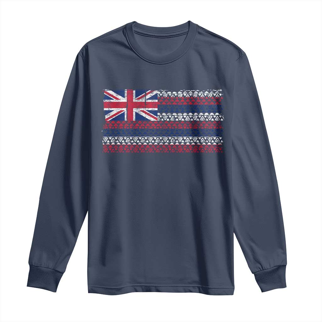 Hawaiian Tribal Flag State of Hawaii Long Sleeve Shirt TS11 Navy Print Your Wear