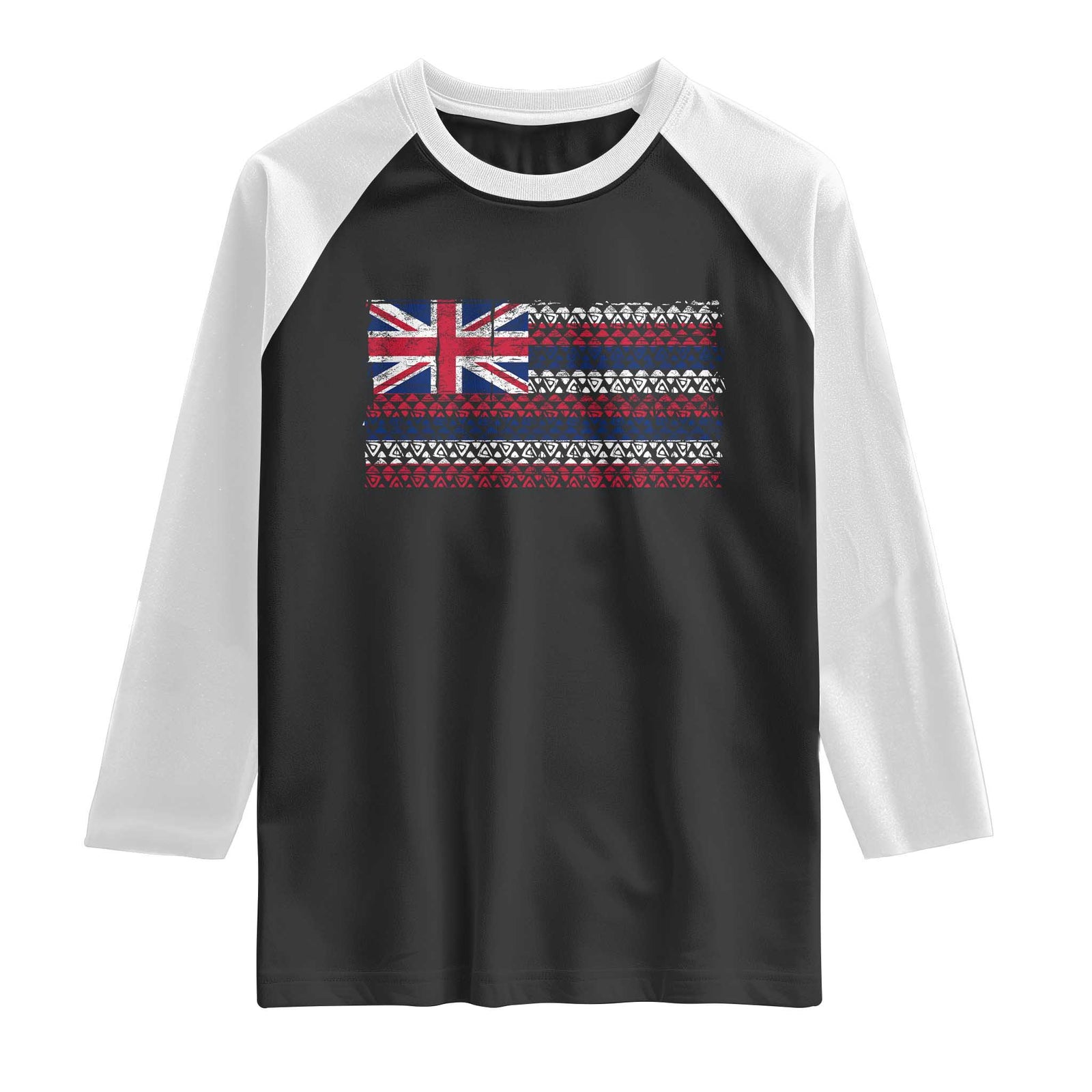 Hawaiian Tribal Flag State of Hawaii Raglan Shirt TS11 Black White Print Your Wear