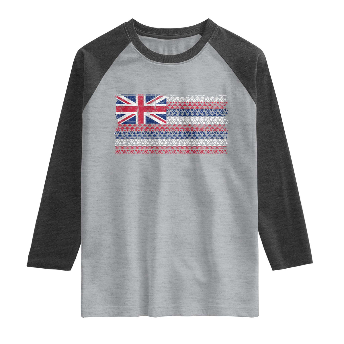 Hawaiian Tribal Flag State of Hawaii Raglan Shirt TS11 Heather Gray Heather Charcoal Print Your Wear
