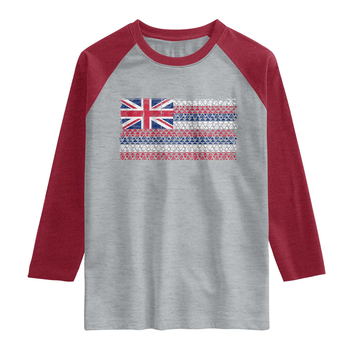 Hawaiian Tribal Flag State of Hawaii Raglan Shirt TS11 Heather Gray Heather Red Print Your Wear