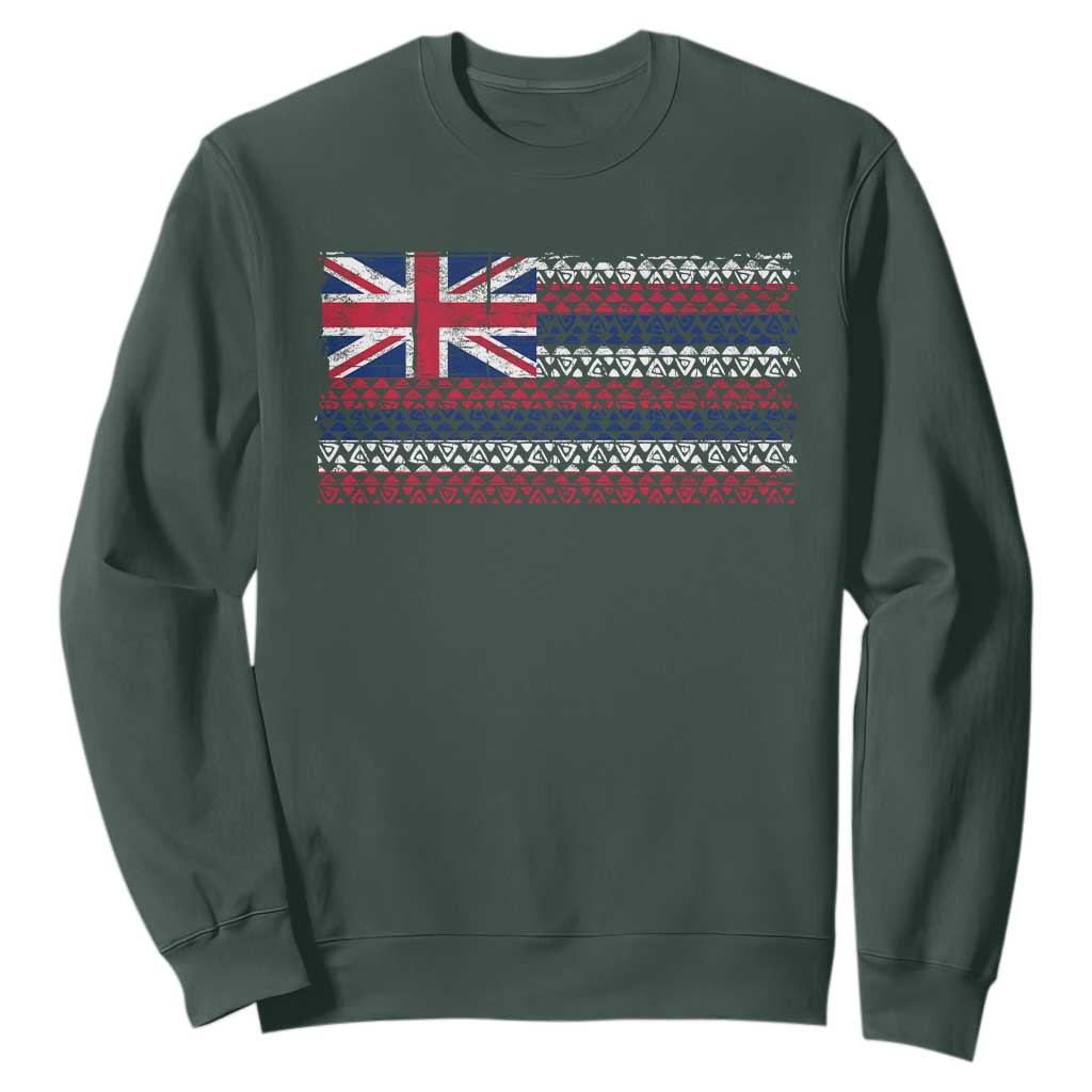 Hawaiian Tribal Flag State of Hawaii Sweatshirt TS11 Dark Forest Green Print Your Wear
