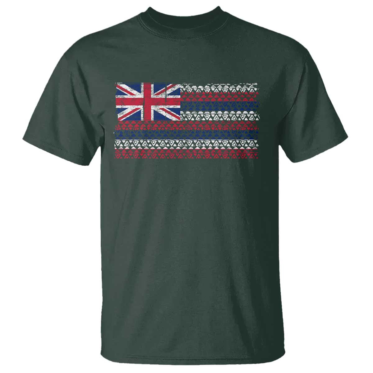 Hawaiian Tribal Flag State of Hawaii T Shirt TS11 Dark Forest Green Print Your Wear