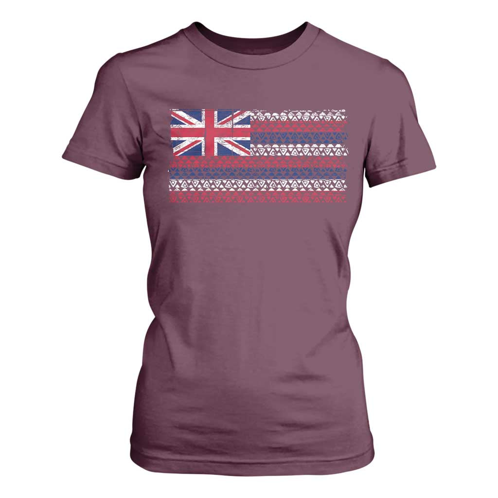 Hawaiian Tribal Flag State of Hawaii T Shirt For Women TS11 Maroon Print Your Wear