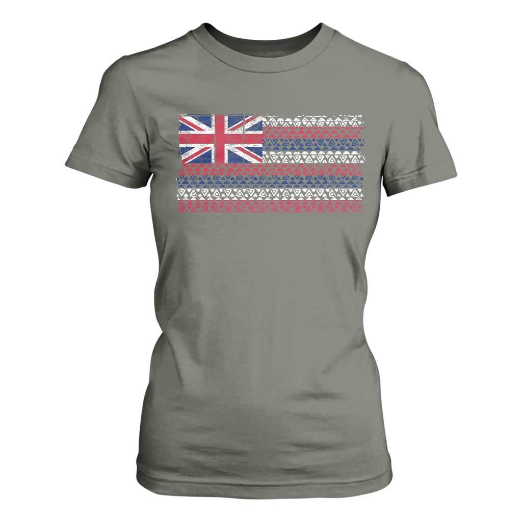 Hawaiian Tribal Flag State of Hawaii T Shirt For Women TS11 Military Green Print Your Wear
