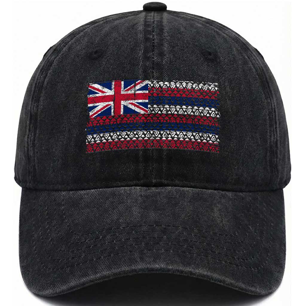 Hawaiian Tribal Flag State of Hawaii Washed Cotton Baseball Cap TS11 Print Your Wear