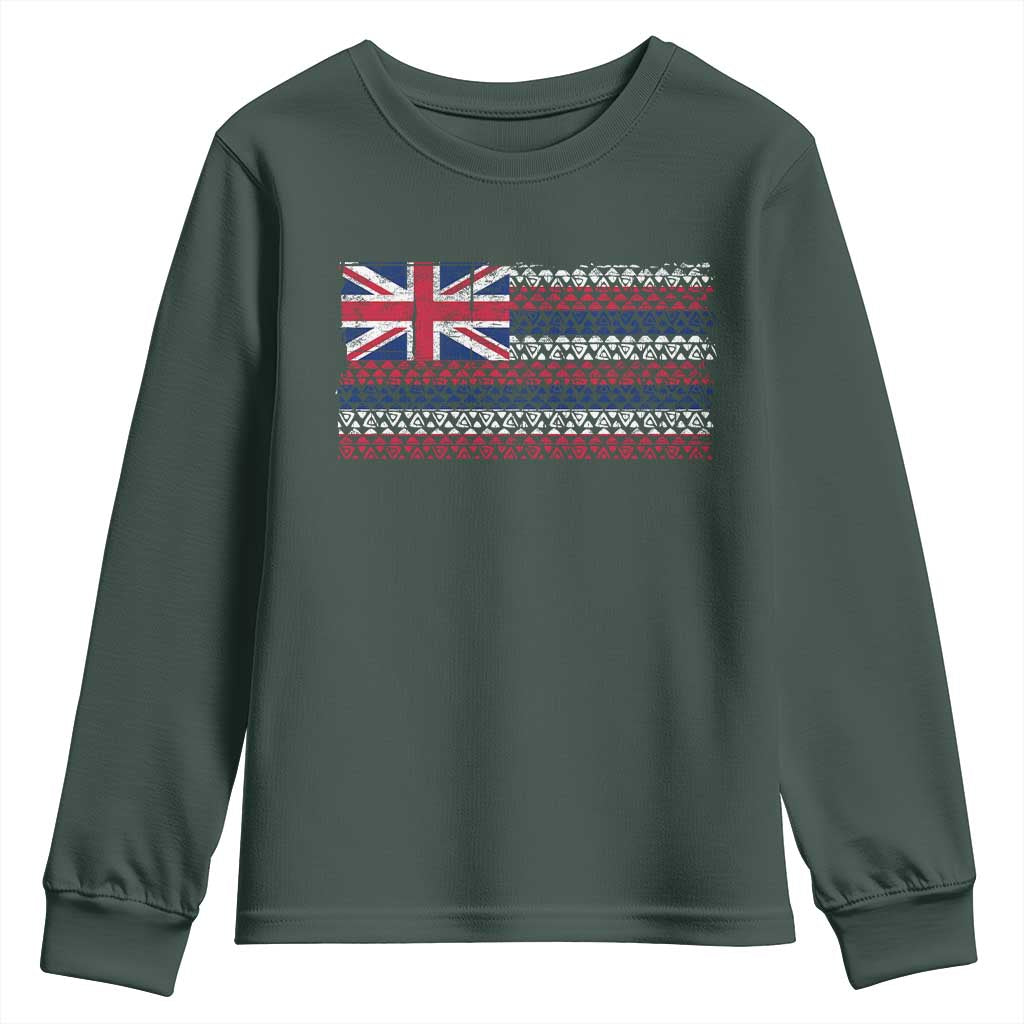 Hawaiian Tribal Flag State of Hawaii Youth Sweatshirt TS11 Dark Forest Green Print Your Wear