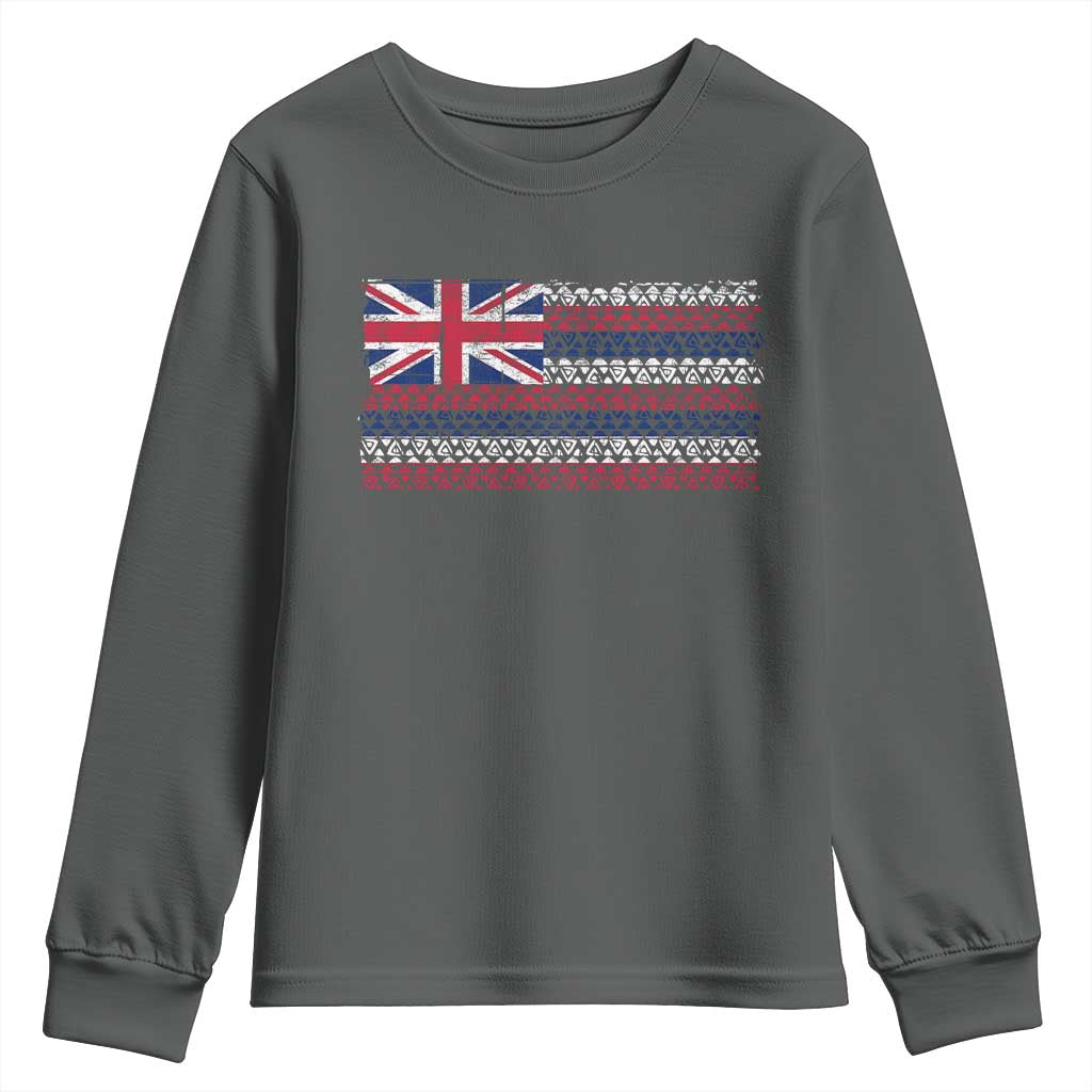 Hawaiian Tribal Flag State of Hawaii Youth Sweatshirt TS11 Dark Heather Print Your Wear