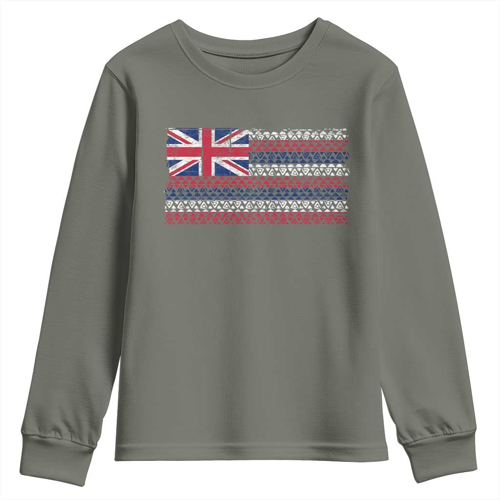 Hawaiian Tribal Flag State of Hawaii Youth Sweatshirt TS11 Military Green Print Your Wear