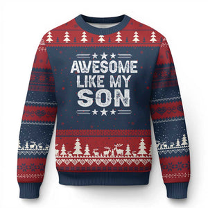 Awesome Like My Son Ugly Christmas Sweater Funny Boy Dad Father's Day Gifts TS11 Navy Red Print Your Wear