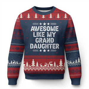 Awesome Like My Granddaughter Ugly Christmas Sweater Funny Girl Grandpa Father's Day Gifts TS11 Navy Red Print Your Wear