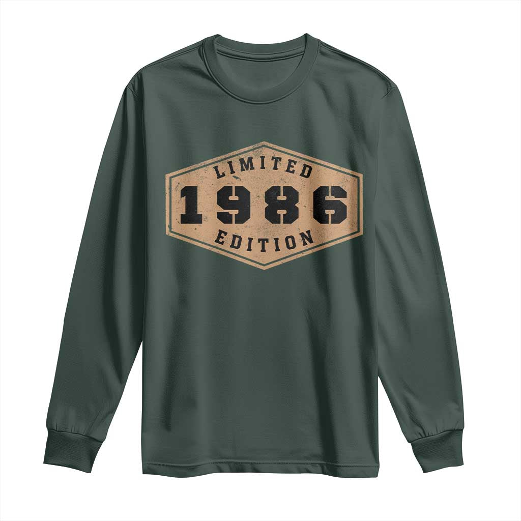 40th Birthday Long Sleeve Shirt 1986 Limited Edition Gifts For Turning 40 TS11 Dark Forest Green Print Your Wear
