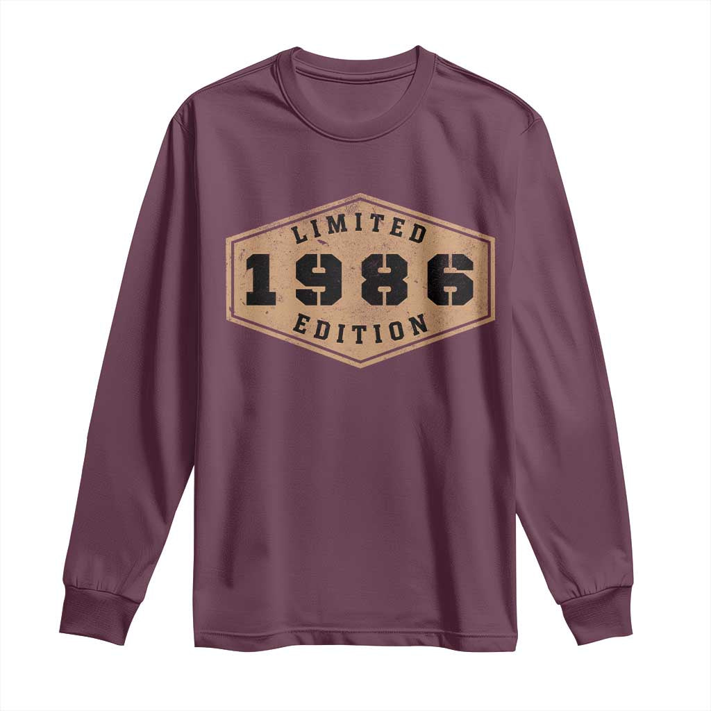 40th Birthday Long Sleeve Shirt 1986 Limited Edition Gifts For Turning 40 TS11 Maroon Print Your Wear