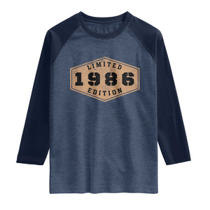 40th Birthday Raglan Shirt 1986 Limited Edition Gifts For Turning 40 TS11 Heather Denim Navy Print Your Wear