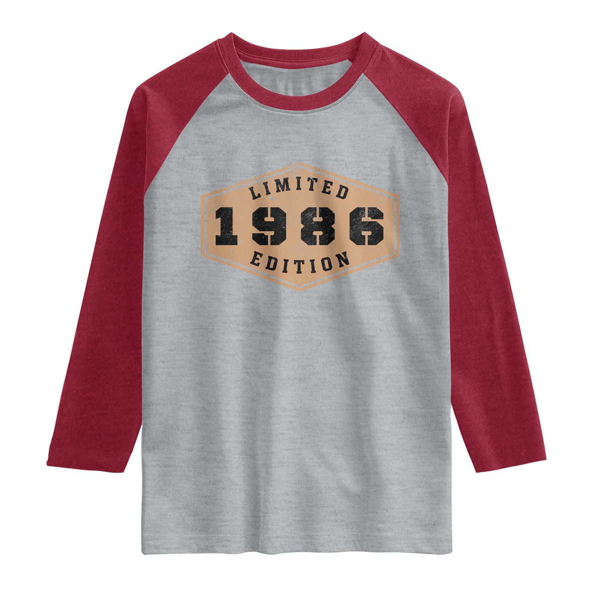 40th Birthday Raglan Shirt 1986 Limited Edition Gifts For Turning 40 TS11 Heather Gray Heather Red Print Your Wear