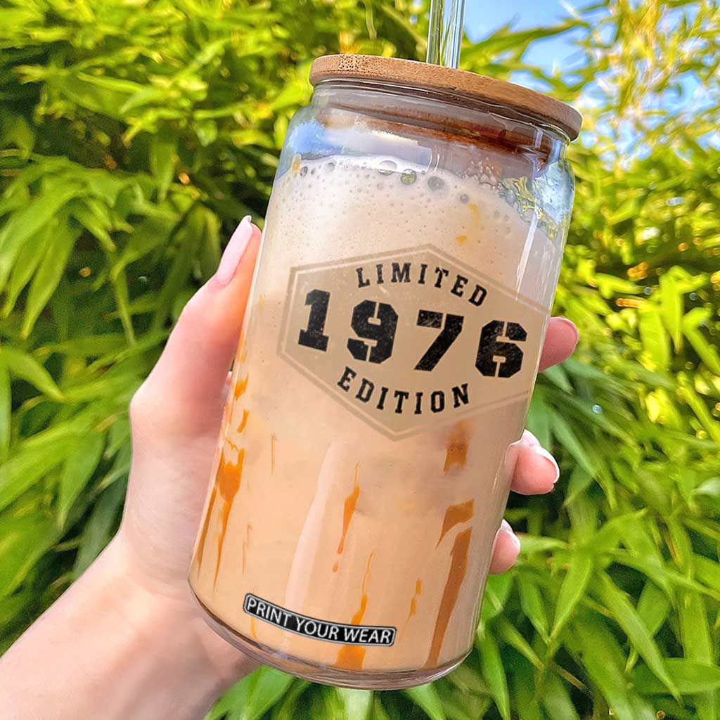 50th Birthday Glass Can 1976 Limited Edition Gifts For Turning 50 TS11 Black Print Your Wear