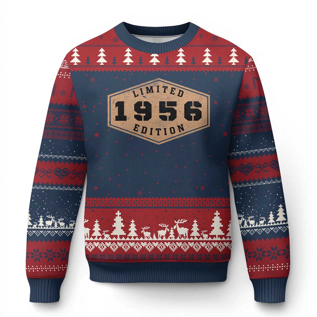 70th Birthday Ugly Christmas Sweater 1956 Limited Edition Gifts For Turning 70 TS11 Navy Red Print Your Wear