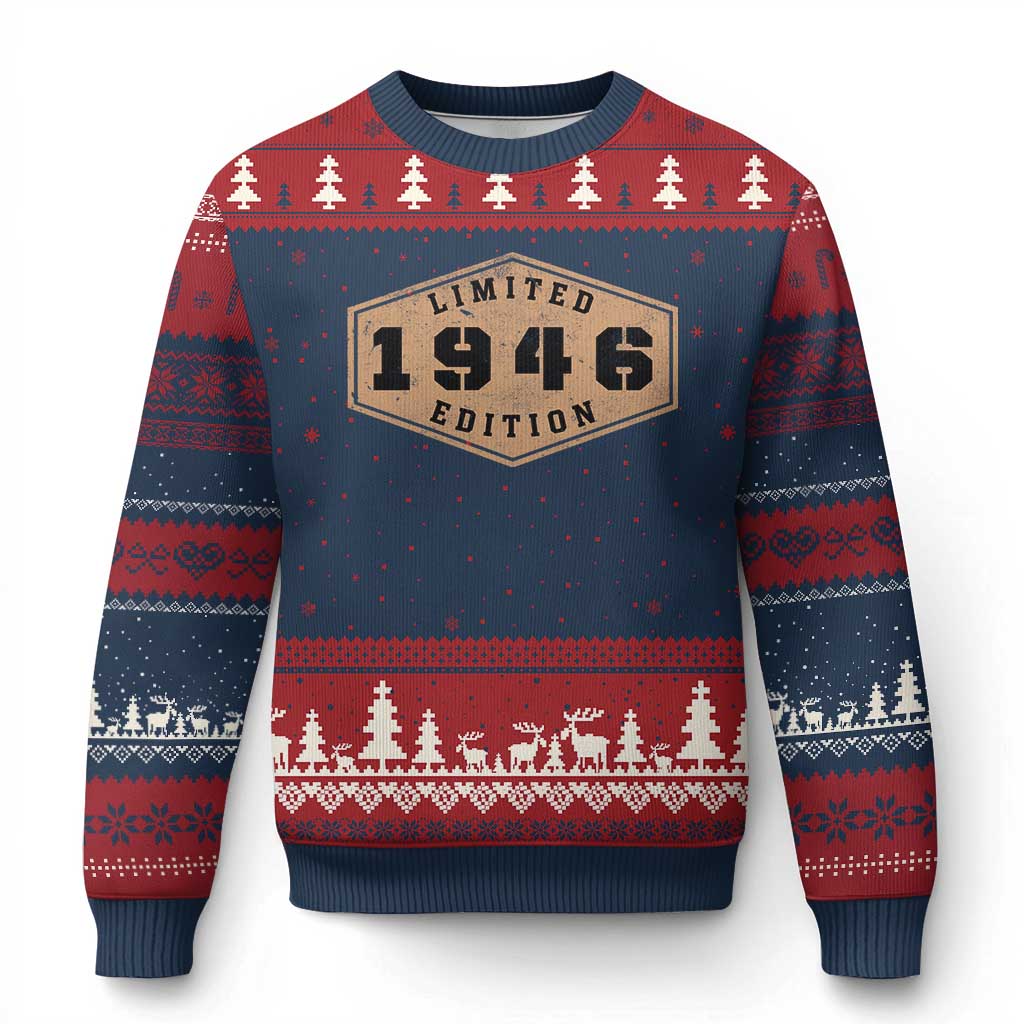 80th Birthday Ugly Christmas Sweater 1946 Limited Edition Gifts For Turning 80 TS11 Navy Red Print Your Wear