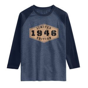80th Birthday Raglan Shirt 1946 Limited Edition Gifts For Turning 80 TS11 Heather Denim Navy Print Your Wear