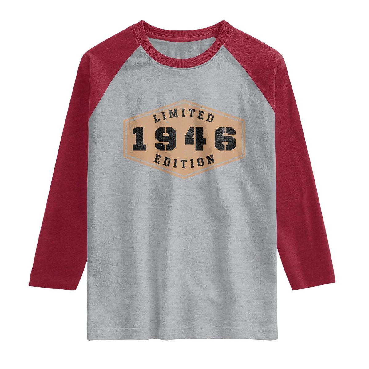 80th Birthday Raglan Shirt 1946 Limited Edition Gifts For Turning 80 TS11 Heather Gray Heather Red Print Your Wear