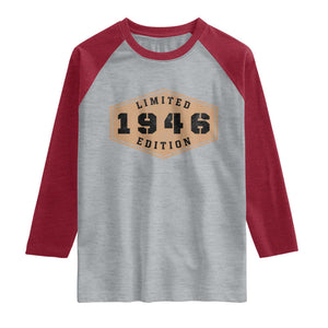 80th Birthday Raglan Shirt 1946 Limited Edition Gifts For Turning 80 TS11 Heather Gray Heather Red Print Your Wear