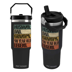 Husband Dad Grandpa 90 Year Old Legend Flip Straw Tumbler Funny 90th Birthday Fathers Day TS11 One Size: 30 oz Black Print Your Wear
