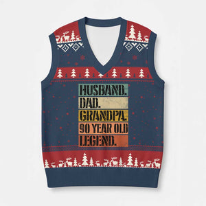 Husband Dad Grandpa 90 Year Old Legend V-Neck Knit Sweater Vest Funny 90th Birthday Fathers Day TS11 Navy Red Print Your Wear