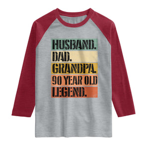 Husband Dad Grandpa 90 Year Old Legend Raglan Shirt Funny 90th Birthday Fathers Day TS11 Heather Gray Heather Red Print Your Wear