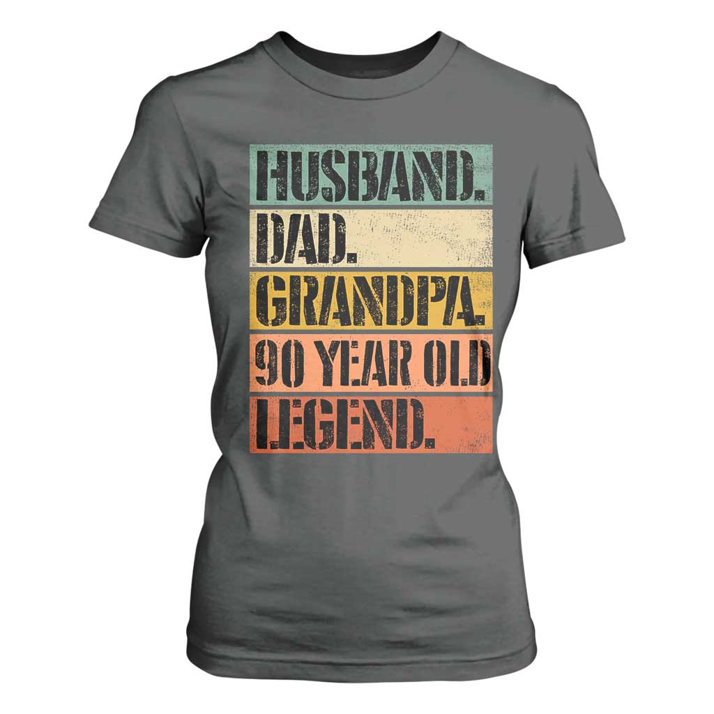 Husband Dad Grandpa 90 Year Old Legend T Shirt For Women Funny 90th Birthday Fathers Day TS11 Dark Heather Print Your Wear