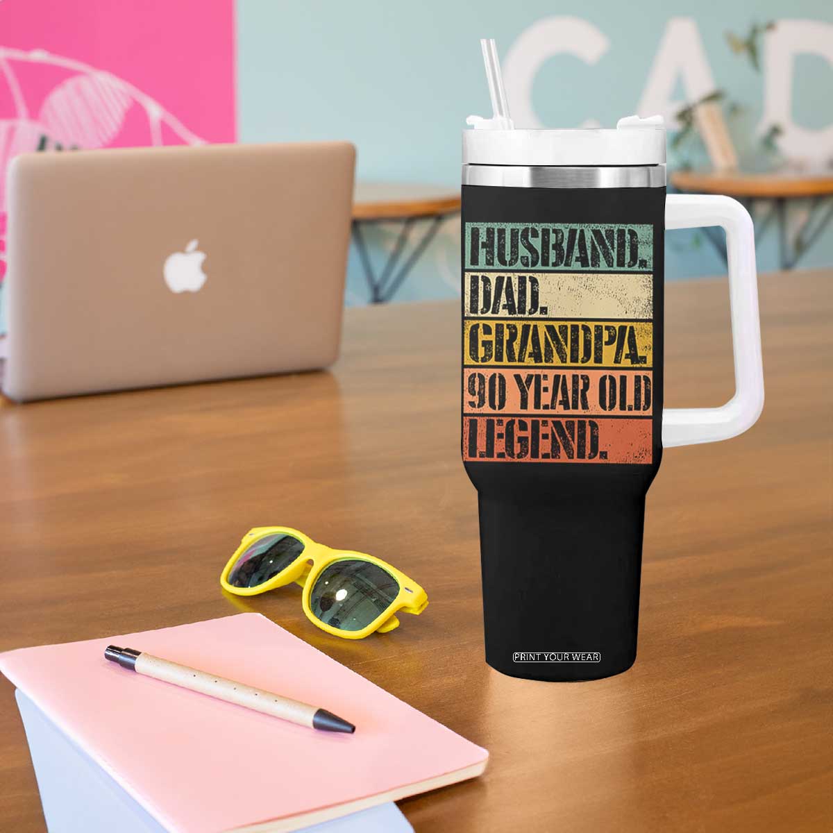 Husband Dad Grandpa 90 Year Old Legend Tumbler With Handle Funny 90th Birthday Fathers Day TS11 Print Your Wear