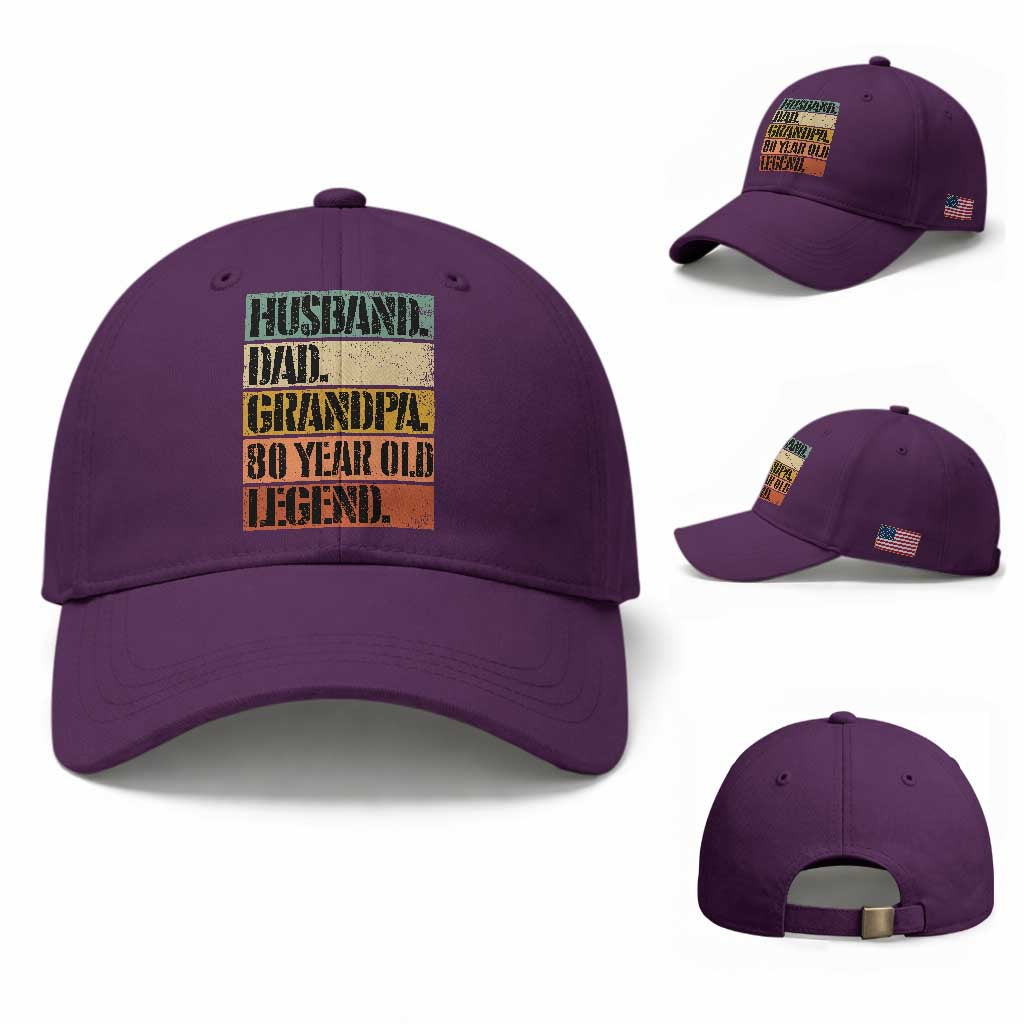 Husband Dad Grandpa 80 Year Old Legend Baseball Cap Funny 80th Birthday Fathers Day TS11 Baseball Cap Universal Fit Purple Print Your Wear