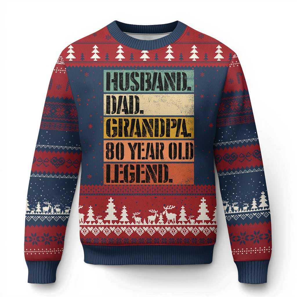 Husband Dad Grandpa 80 Year Old Legend Ugly Christmas Sweater Funny 80th Birthday Fathers Day TS11 Navy Red Print Your Wear