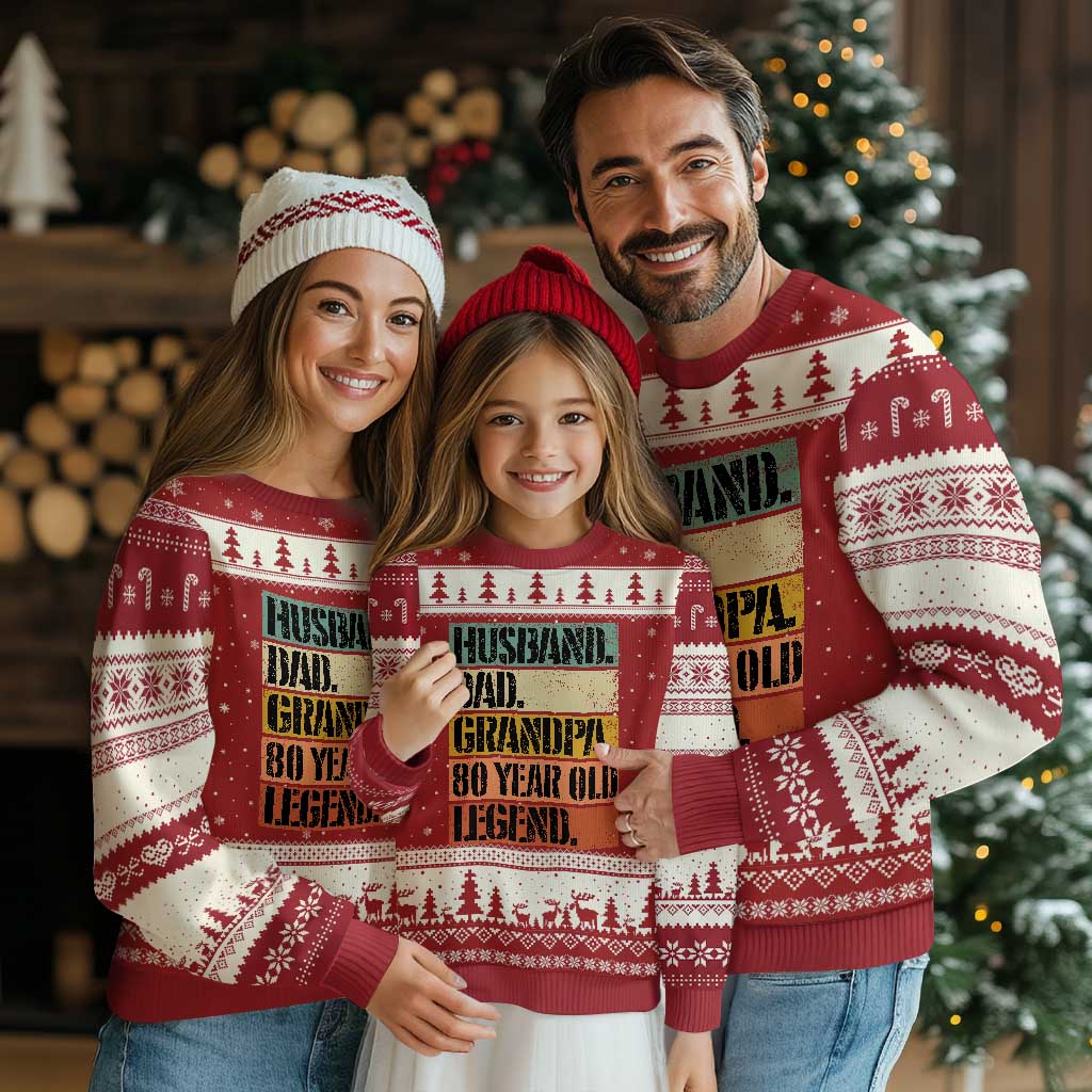 Husband Dad Grandpa 80 Year Old Legend Ugly Christmas Sweater Funny 80th Birthday Fathers Day TS11 Red Beige Print Your Wear