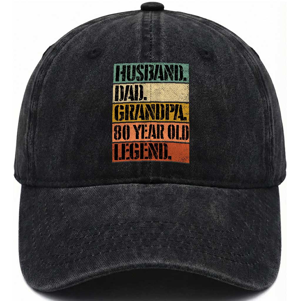 Husband Dad Grandpa 80 Year Old Legend Washed Cotton Baseball Cap Funny 80th Birthday Fathers Day TS11 Print Your Wear