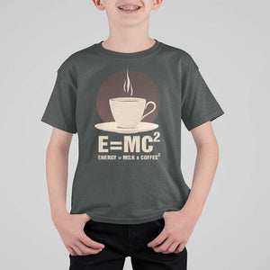 Funny Science T Shirt For Kid E=MC2 Energy Milk Coffee Formula TS11 Dark Heather Print Your Wear