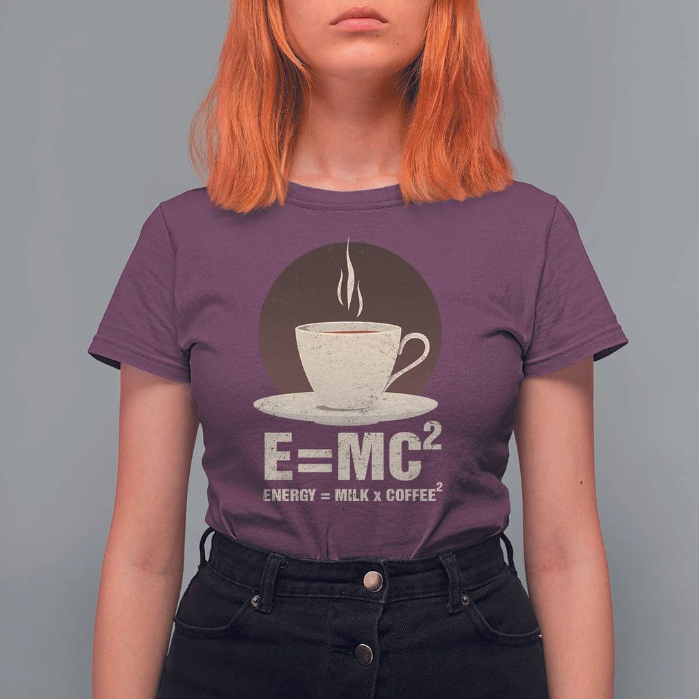 Funny Science T Shirt For Women E=MC2 Energy Milk Coffee Formula TS11 Maroon Print Your Wear