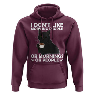 Sarcastic Cat Hoodie I Don't Like Morning People Mean Face With Coffee Cup TS11 Maroon Print Your Wear