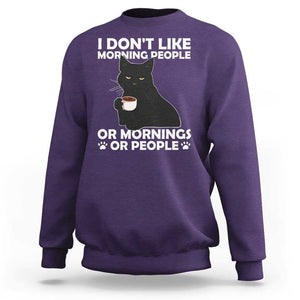 Sarcastic Cat Sweatshirt I Don't Like Morning People Mean Face With Coffee Cup TS11 Purple Print Your Wear