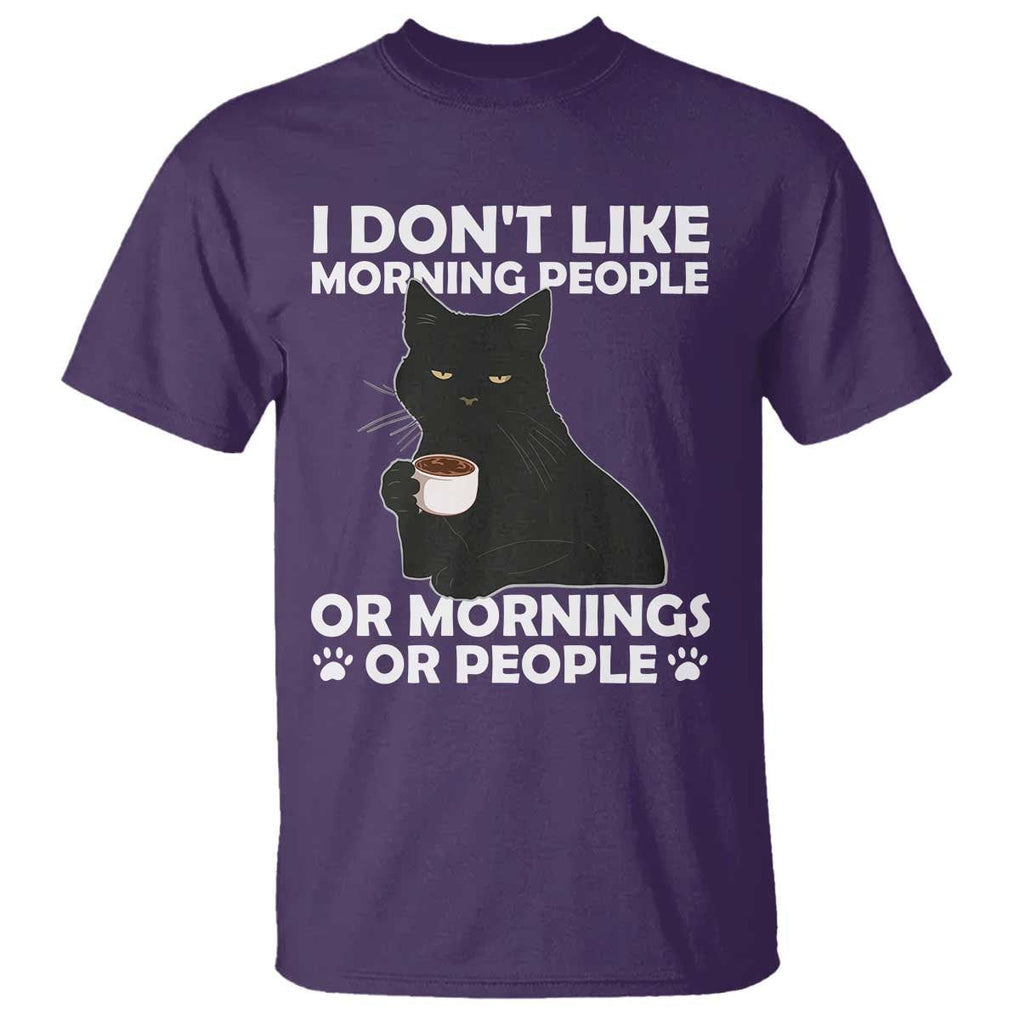 Sarcastic Cat T Shirt I Don't Like Morning People Mean Face With Coffee Cup TS11 Purple Print Your Wear