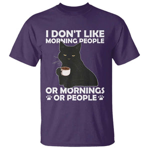 Sarcastic Cat T Shirt I Don't Like Morning People Mean Face With Coffee Cup TS11 Purple Print Your Wear