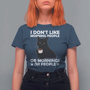 Sarcastic Cat T Shirt For Women I Don't Like Morning People Mean Face With Coffee Cup TS11 Navy Print Your Wear